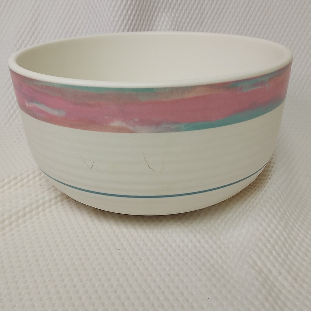 Treasure Craft Mirage Stoneware Pink Turquoise Ivory Made in USA Vintage 1980s